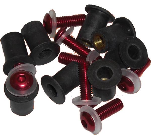 Verkleidungsschrauben M5x16 Alu rot mit Gummimuttern