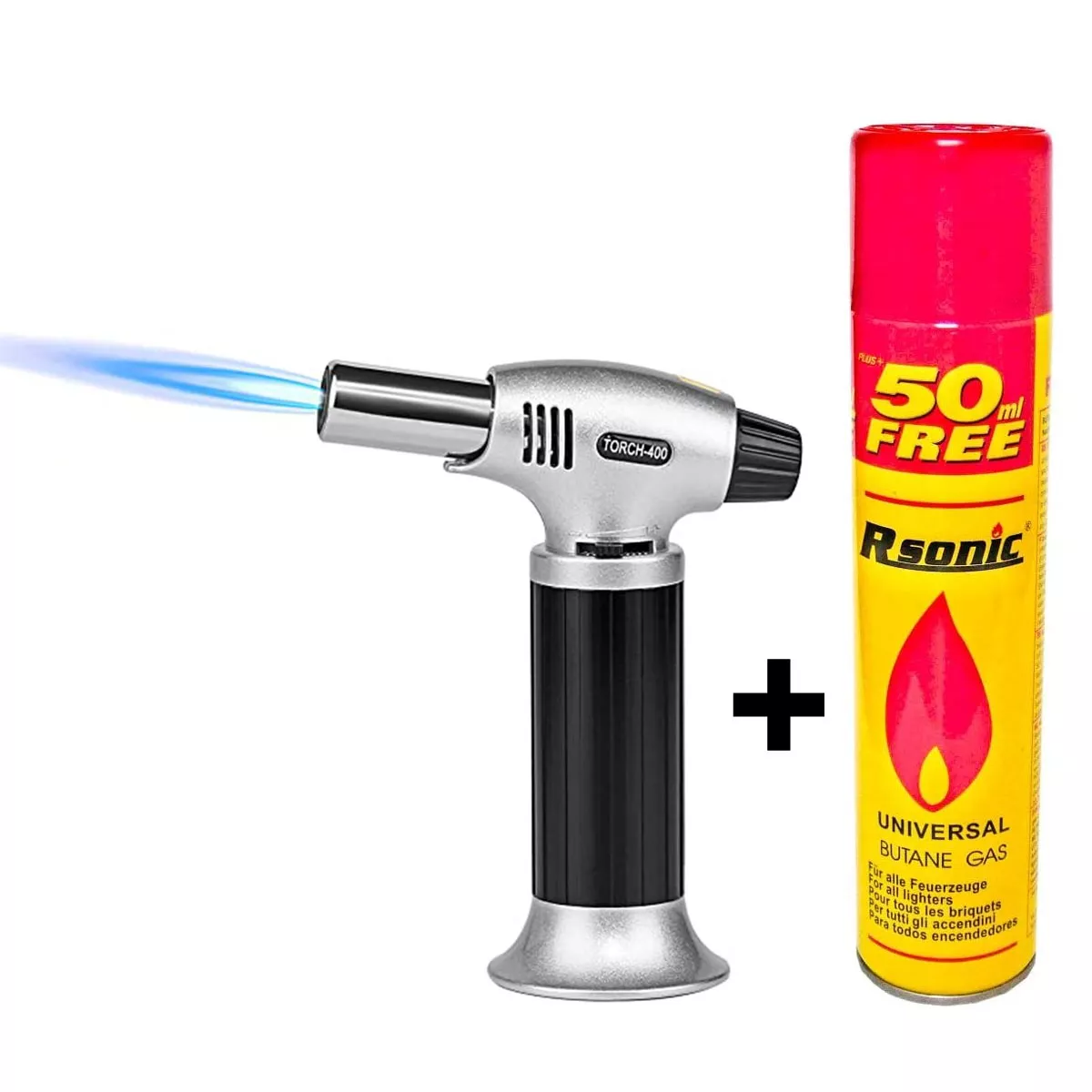 Micro-Gasbrenner inkl. 300 ml Gas 1300C nachfüllbar TORCH-400 Flambier  Küche Outdoor Hobby