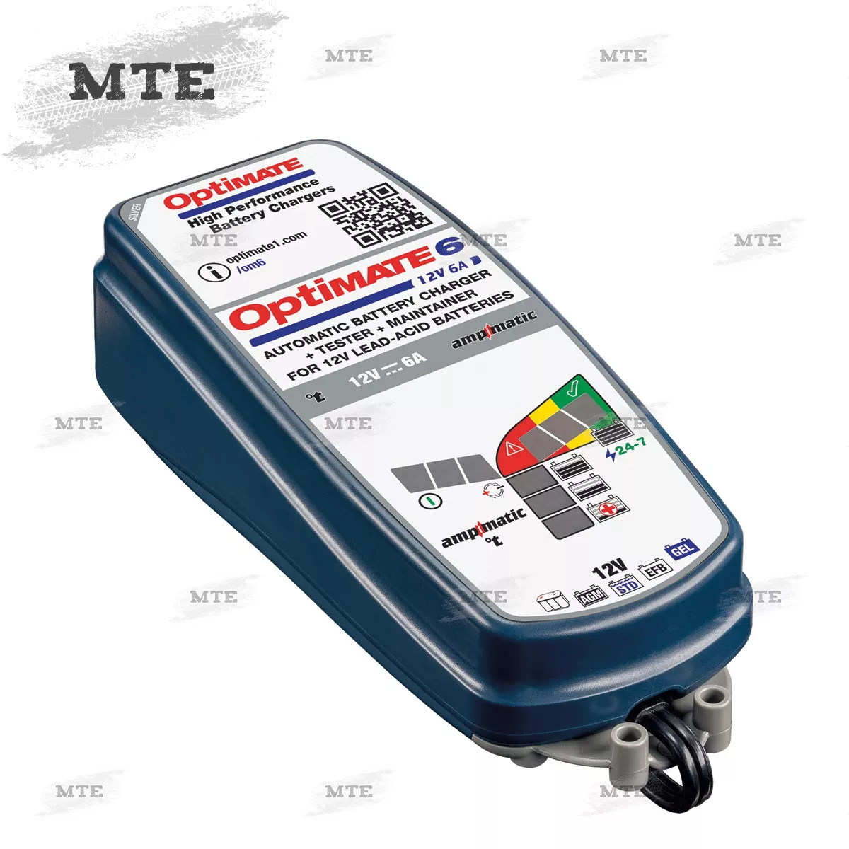 ACCUMATE Batterie-Ladegerät (6+12V), ohne Diagnosefunktion, inkl. Polklemmen  + Fahrzeugadapter mit wasserdichtem TM-Systemstecker